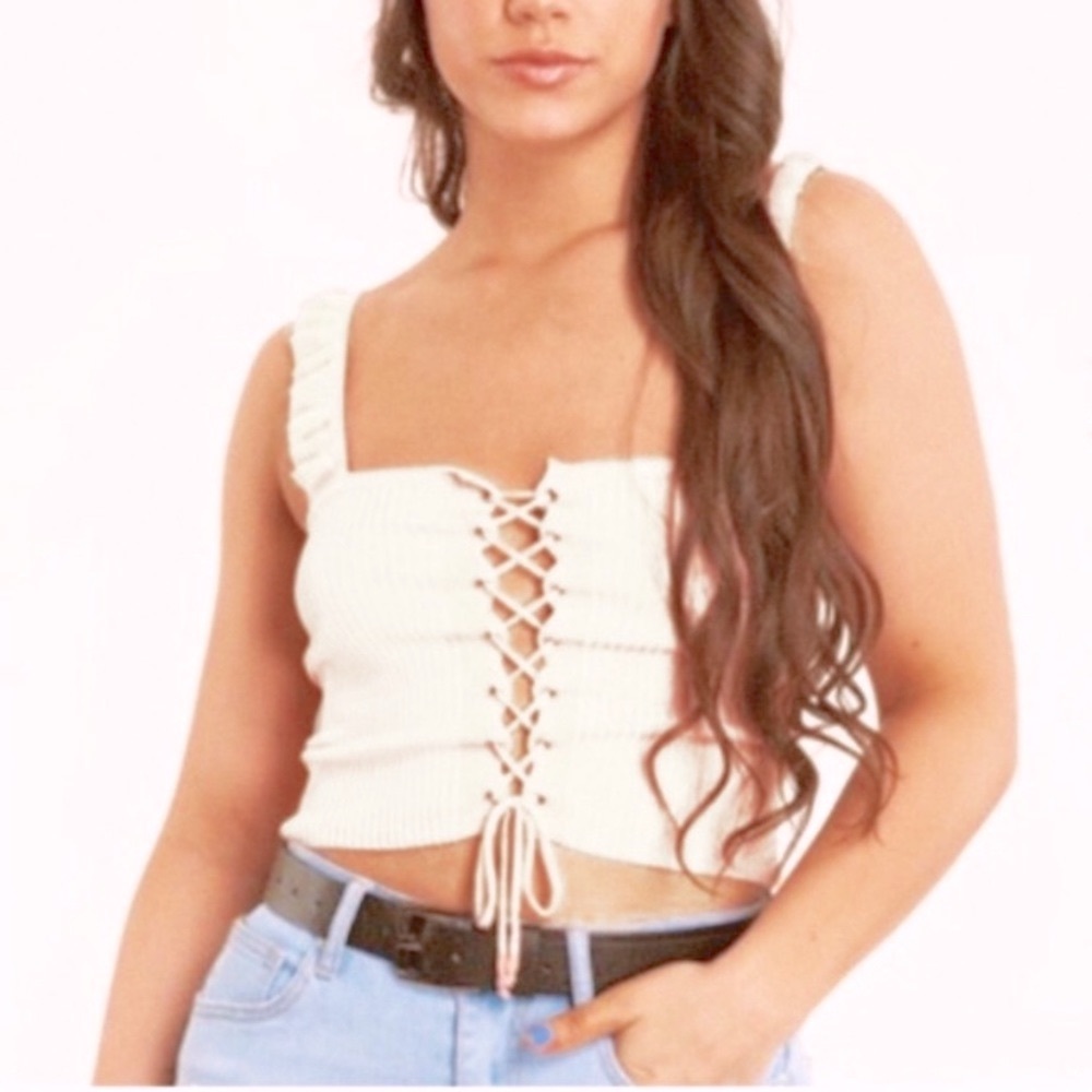 Ruffle Front Western Boho Lace Up Top